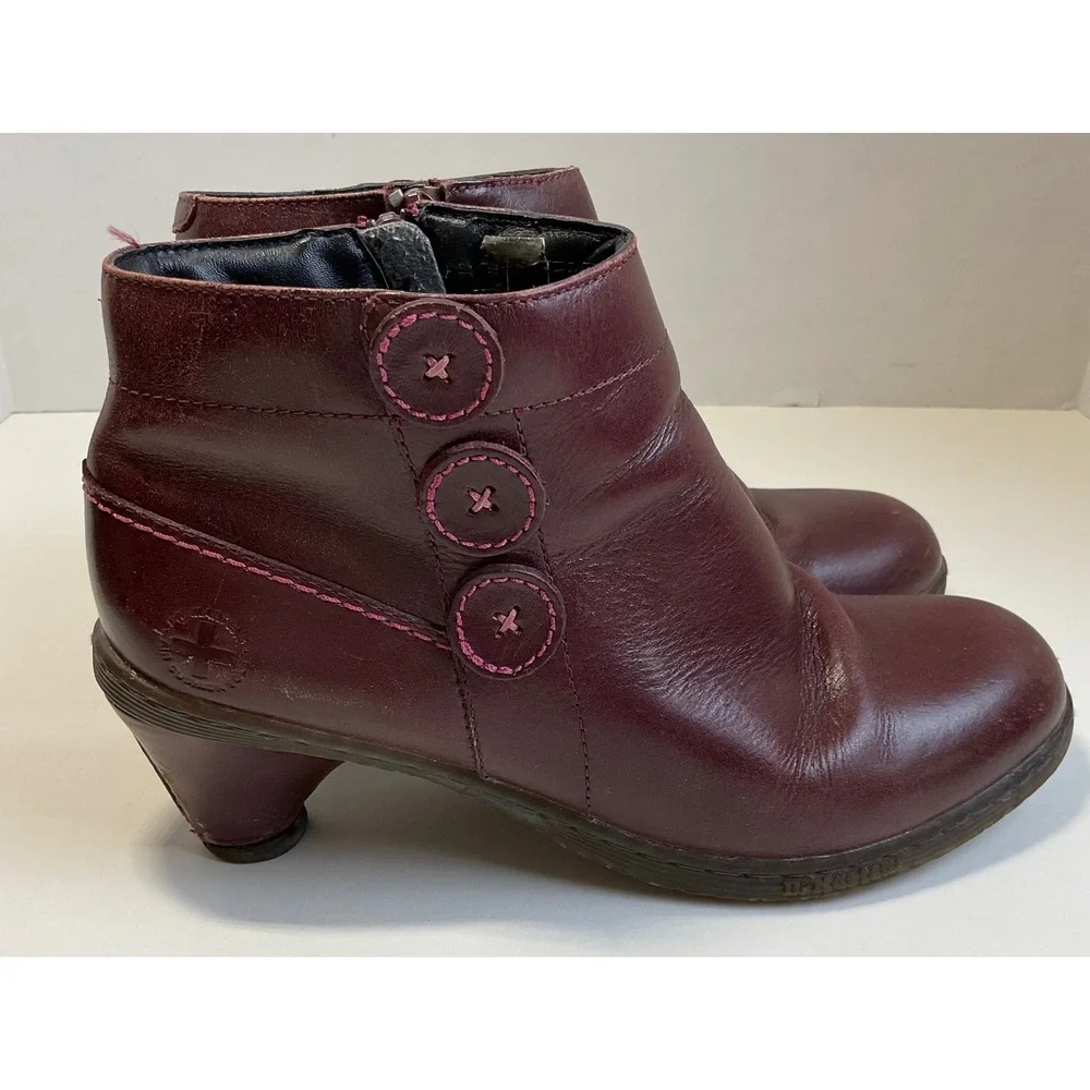 Dr. Martens Jenna Dia Burgundy Leather Button Ankle Boots Womens Size 7